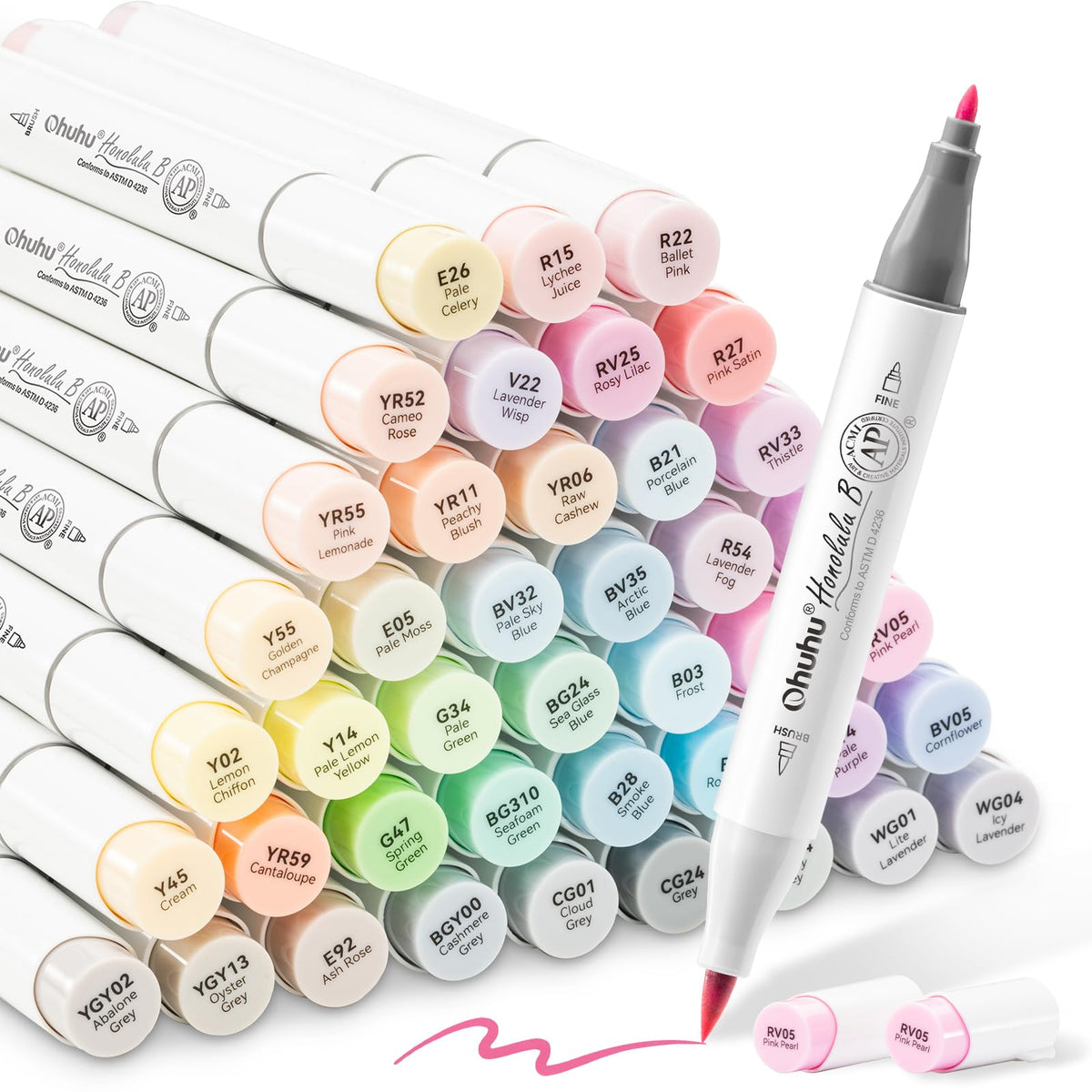 Ohuhu Alcohol Markers 96 Pastel Colors Brush& Fine for Adults Coloring