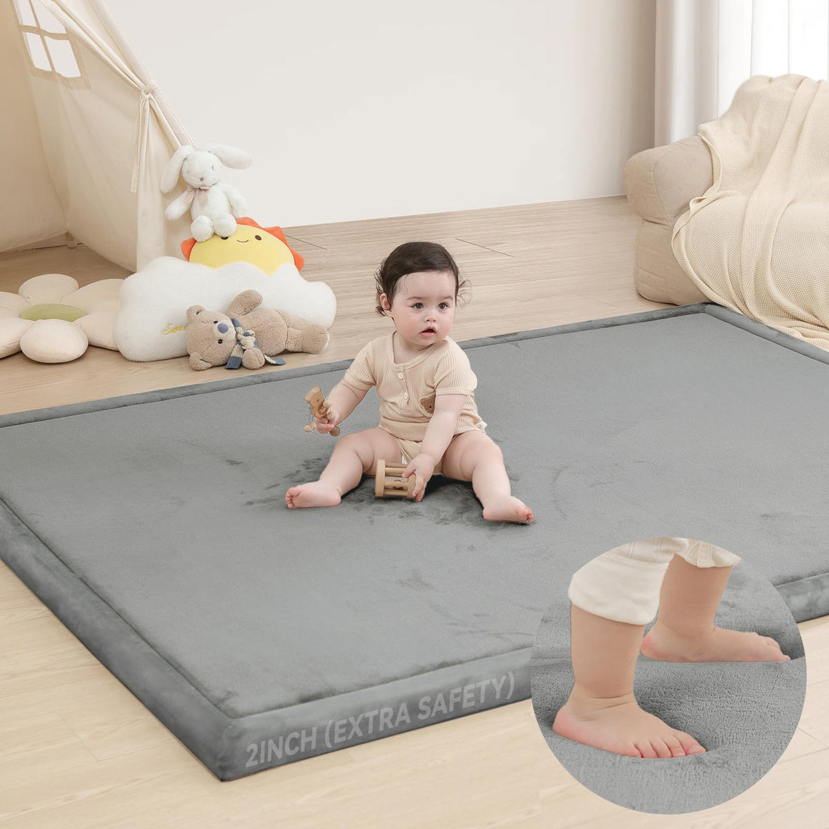 Huloo Sleep Large 1.3" Thick Baby Play Mat for Floor, 79"×59"(Dark Gray)