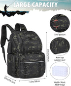 HAMBOLY 50L Fishing Backpack with Tackle Boxes, Cooler & Rod Holders