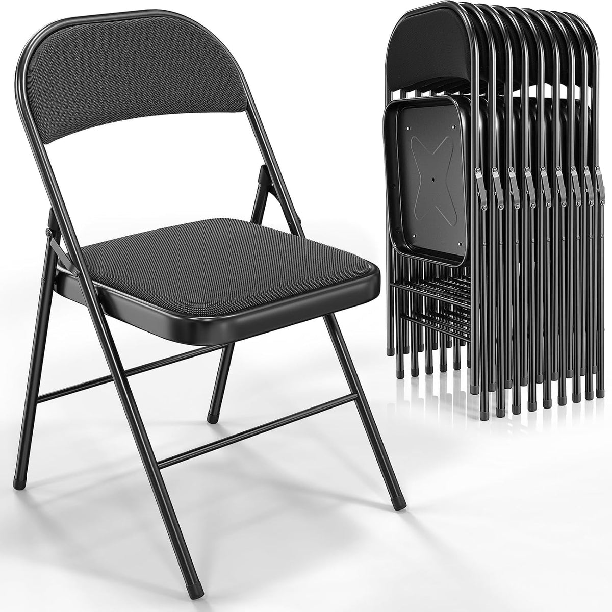 Bonnlo Folding Chair, Fabric Padded Folding Chairs with Cushion, Back and Steel Frame for Indoor Outdoor Outside Dinning Office Camping Use, Gray, 6 Pack