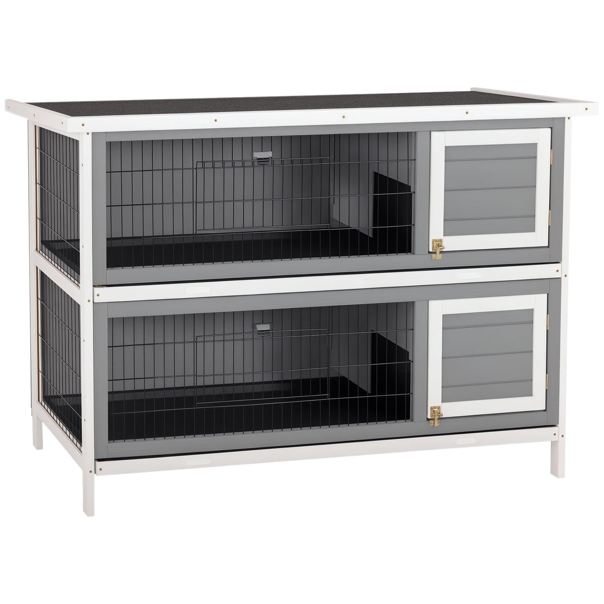PawHut 54" 2-Story Large Rabbit Hutch Bunny Cage Wooden Pet House Small Animal Habitat with Lockable Doors, No Leak Tray and Waterproof Roof for Outdoor/Indoor Dark Grey