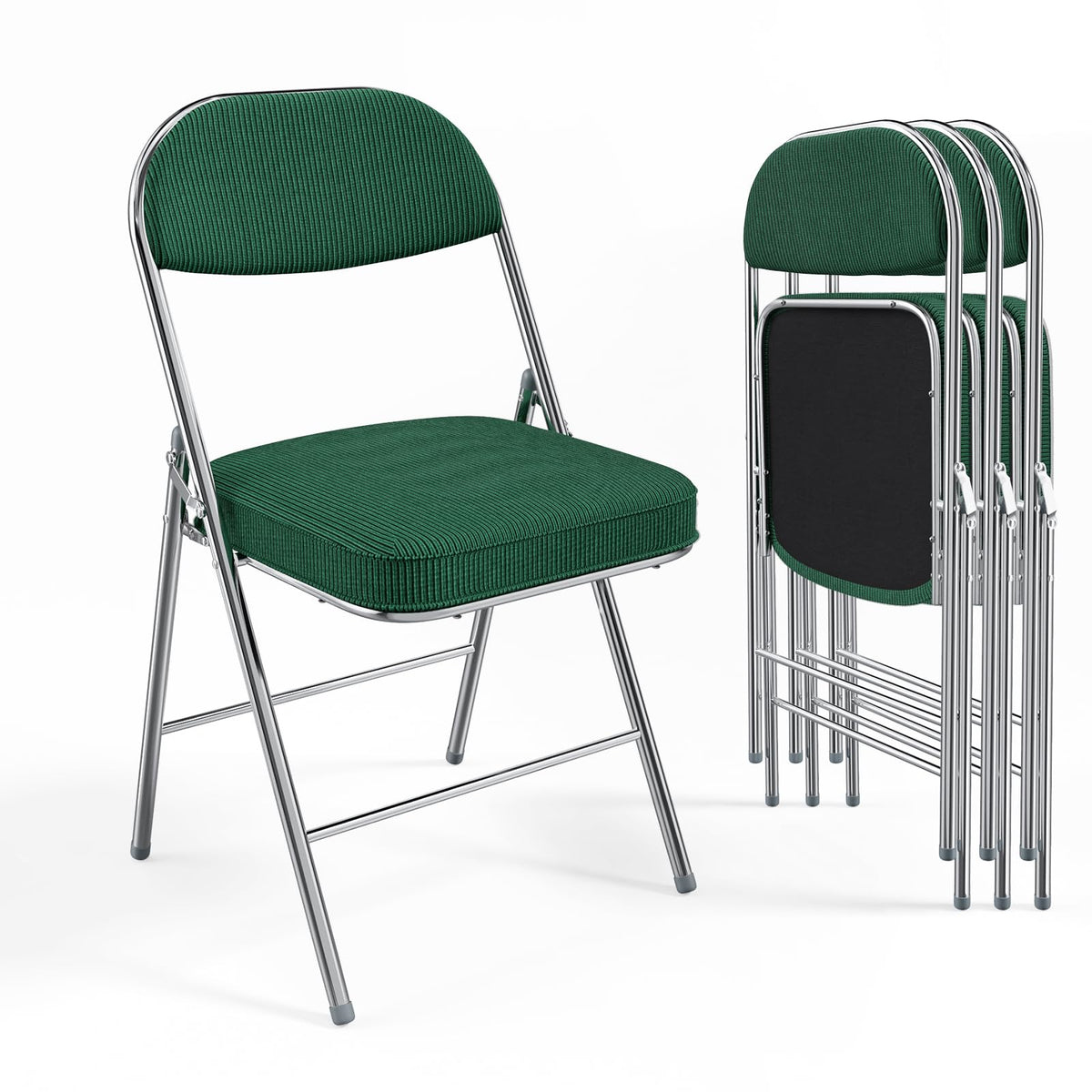 VINGLI 4 Pack Folding Chairs with Padded Seat & Backrest, Metal Frame, Durable Corduroy Fabric, 350 lbs Capacity, Set of 4, Black – Ideal for Weddings, Parties, Office Events