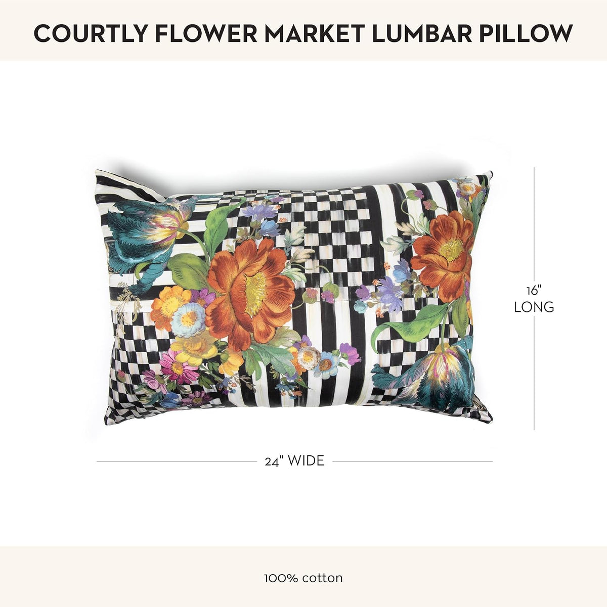 MACKENZIE-CHILDS Lumbar Throw Pillow, 24x16, Courtly Flower Market
