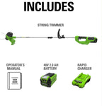 Greenworks 40V 12 in Cordless String Trimmer, 2.0 Ah Battery and Charger