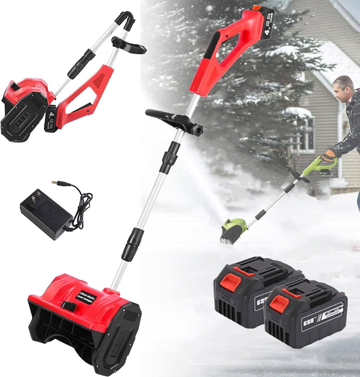 Lightweight Cordless Electric Snow Shovel with Directional Plate, Battery Powered 33000r/min Snow Blower Thrower & Adjustable Front Handle, for Driveway Deck Green