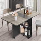 IDEALHOUSE FoldingTable, Drop Leaf Dining Table with 6 Wheels and 2-Layer Storage Shelf, Space Saving Table for Small Spaces (Slate Oak, 47.2" D x 23.6" W x 29.5" H)