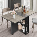 IDEALHOUSE FoldingTable, Drop Leaf Dining Table with 6 Wheels and 2-Layer Storage Shelf, Space Saving Table for Small Spaces (Slate Oak, 47.2" D x 23.6" W x 29.5" H)