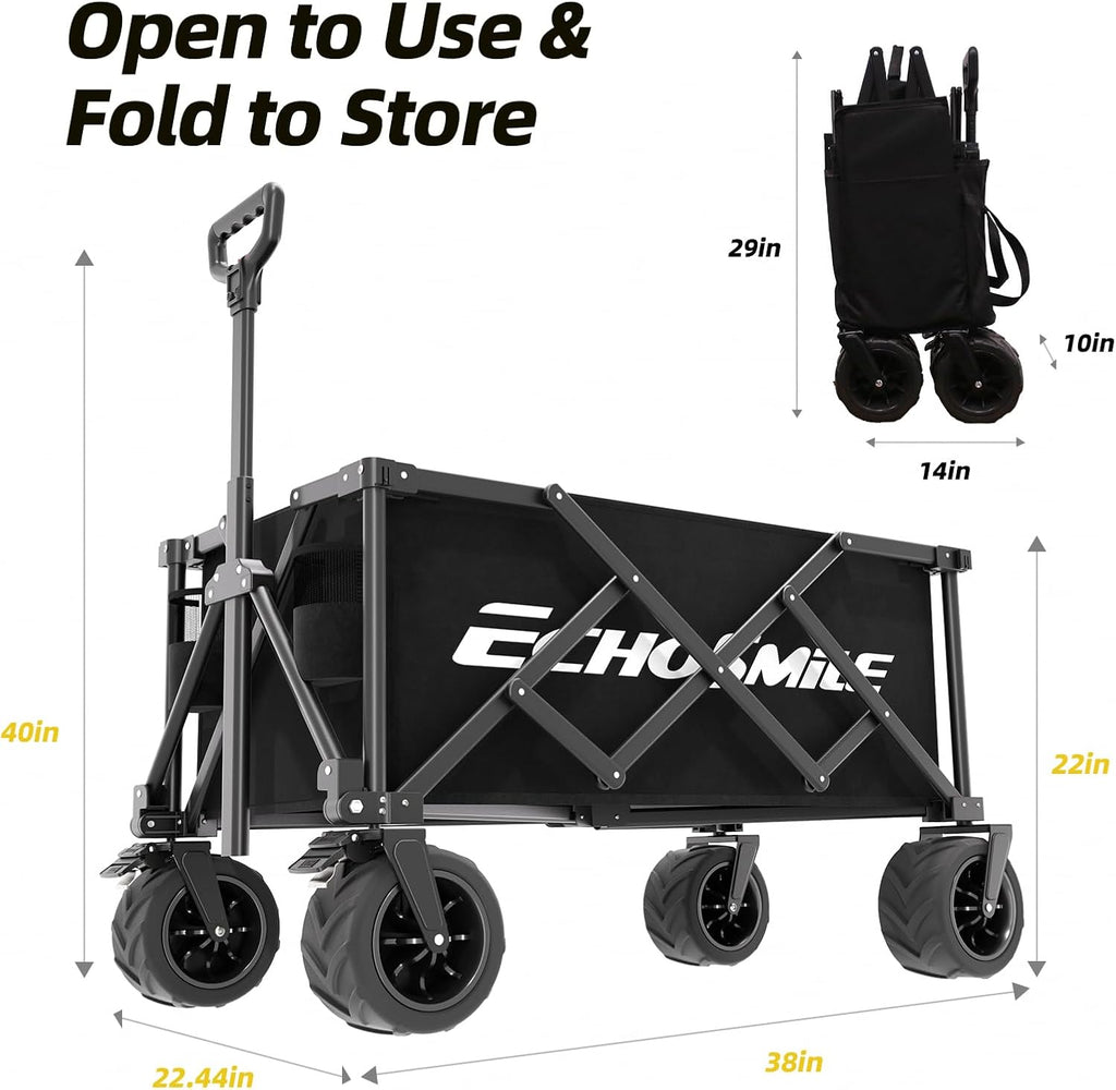 EchoSmile Wagons Carts Foldable Heavy Duty with 400Lbs Wt, 200L Cap, Black