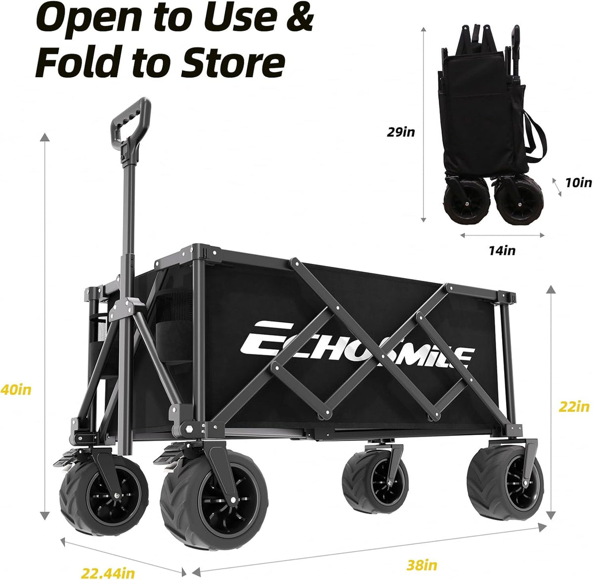 EchoSmile Wagons Carts Foldable Heavy Duty with 400Lbs Wt, 200L Cap, Black
