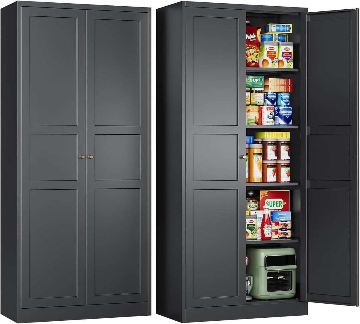 Letaya Black Storage Cabinet with Adjustable Shelves-Metal Home Kitchen Pantry Cabinets with Doors,Organization Locker for Cupboard/Bedroom/Dining/Living/Bathroom/Office/Garage Room