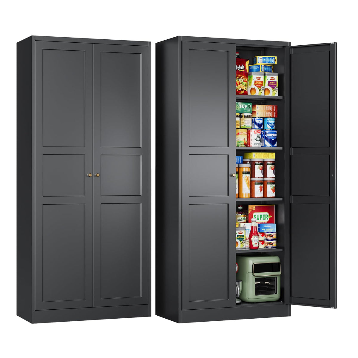 Letaya Metal Garage Storage Cabinets with Wheels,Steel Tool Cabinets Lock Door and Adjustable Shelves for Home,Office,Warehouse Organisieren (Black, 74.41" H)