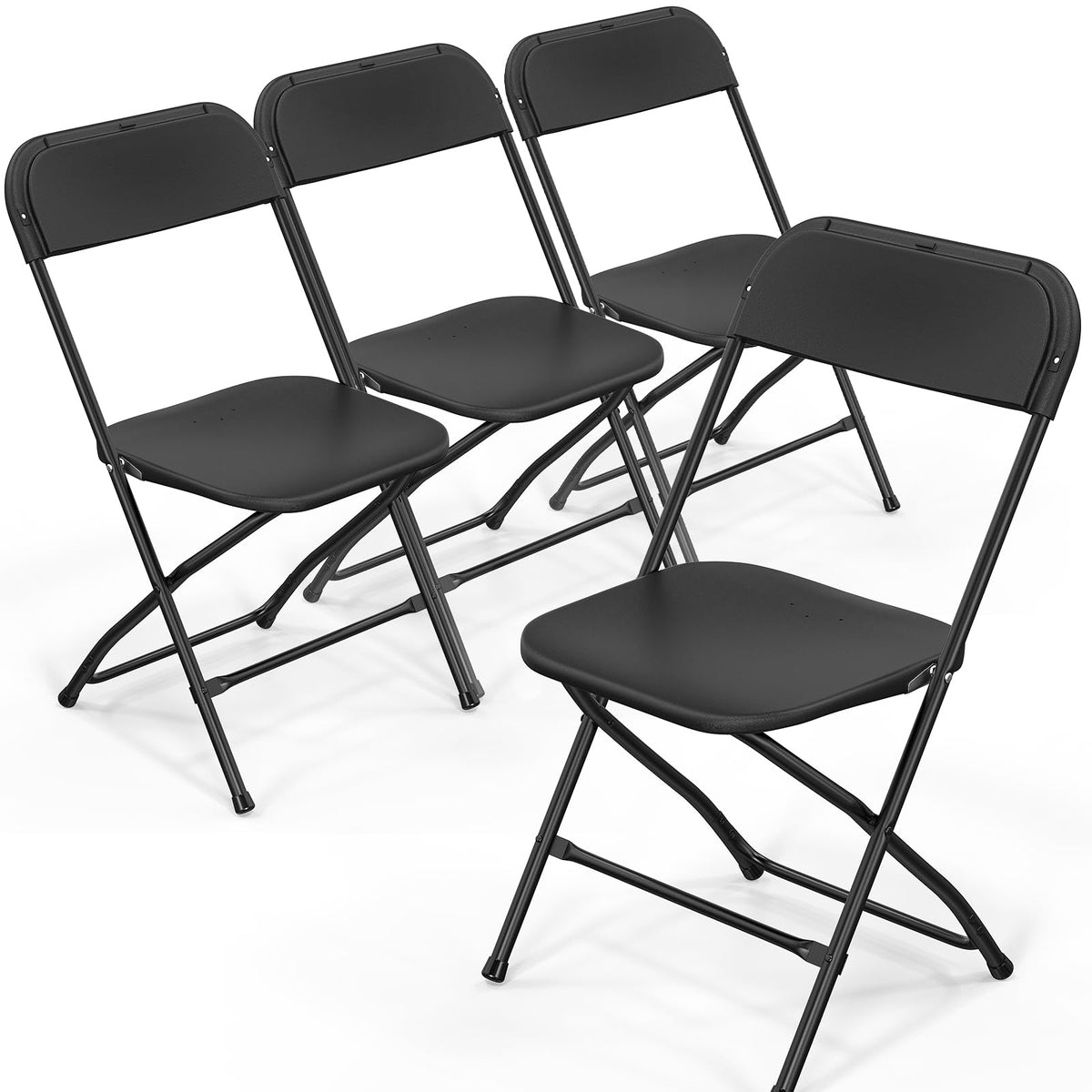 Bonnlo Folding Chairs Set of 4, White Plastic Chair Sturdy Seat with Metal Frame, Perfect for Party, Event, Wedding, Birthday, Office, Outside Entertaining