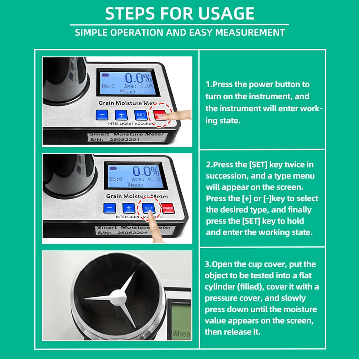 Portable Grain Moisture Tester, Grain Moisture Meter for 19 Grains Including Wheat, Corn, Coffe with Temperature Compensation, 8~30% Measuring Range