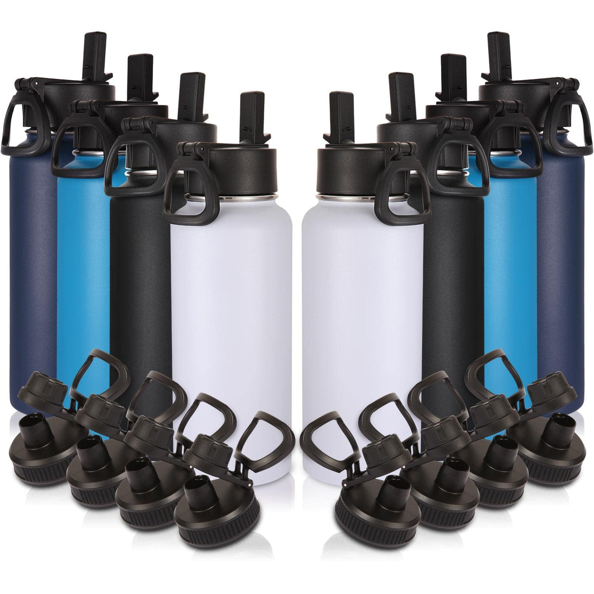 Volhoply 32oz Insulated Water Bottle with Straw Lid, Black, 8-Pack