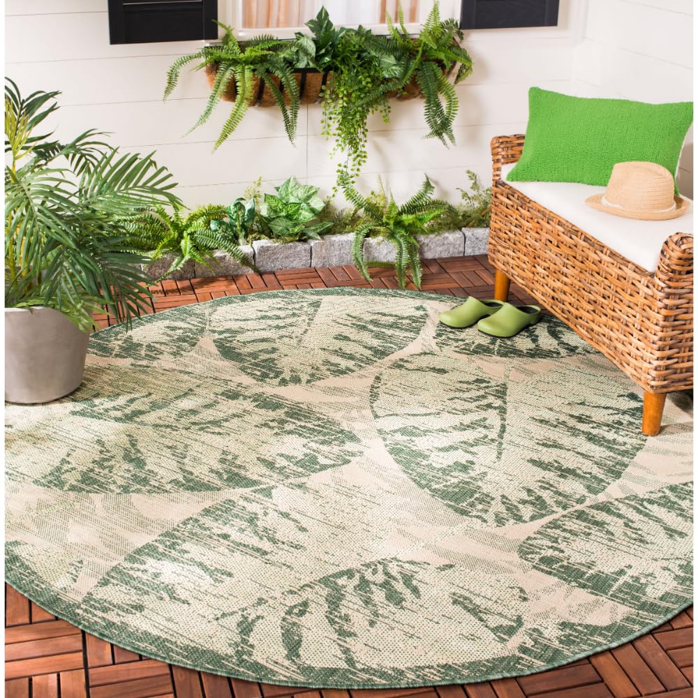 SAFAVIEH Washable Rug Outdoor Courtyard Collection - 6'7" Square, Green & Beige, Non-Shedding & Easy Cleaning, Ideal for Patio, Backyard, Mudroom (CY7556-21812)