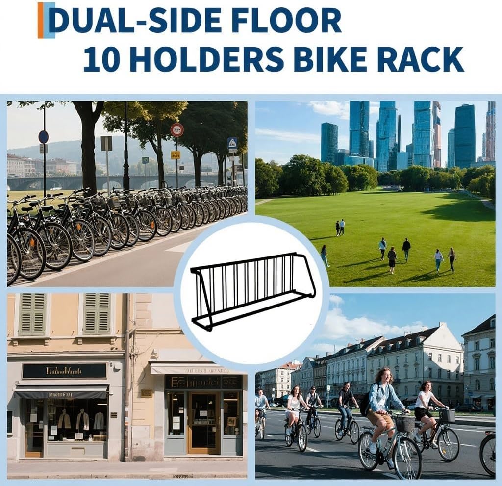 GarveeTech Commercial Grid Floor Bike Rack, Sigle-Side 10-Bike Rack 122" L,Grid Bikes Racks In Ground, Bicycle Floor Parking Stand, for Garages, Stores, Schools & Universities Power Coated Steel