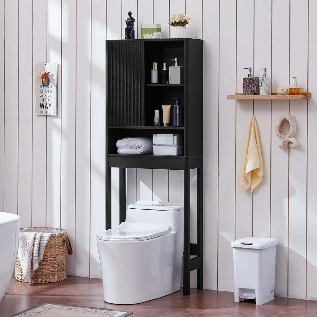 LEYAOYAO 68" Modern Fluted Over The Toilet Storage Cabinet, a Sliding Door