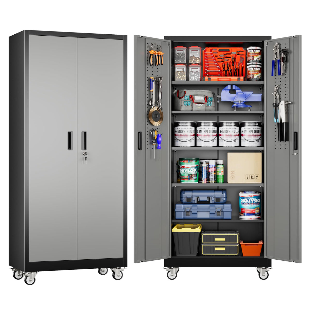 3-Drawer Rolling Tool Chest with Wheels, Pegboard and Push Handle