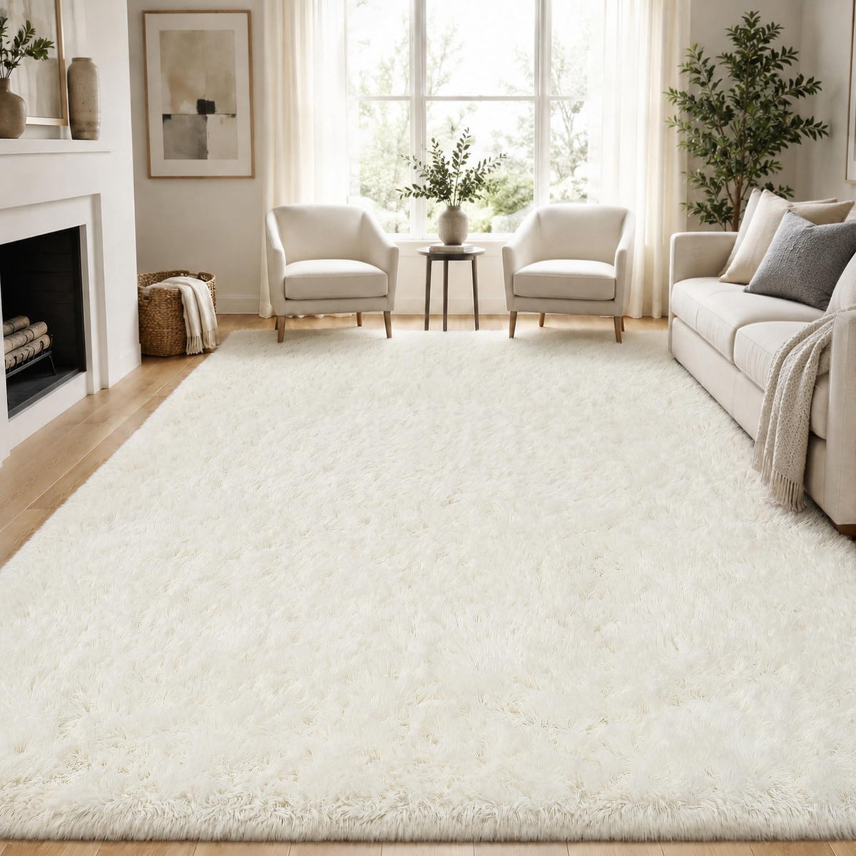 PLHXFR 9x12 Area Rugs Living Room: Fluffy Bedroom Soft Shag Rug Black Grey