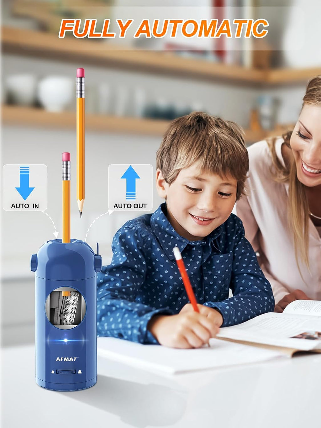 AFMAT Fully Automatic Pencil Sharpener, 2 Pack (Purple and Blue)