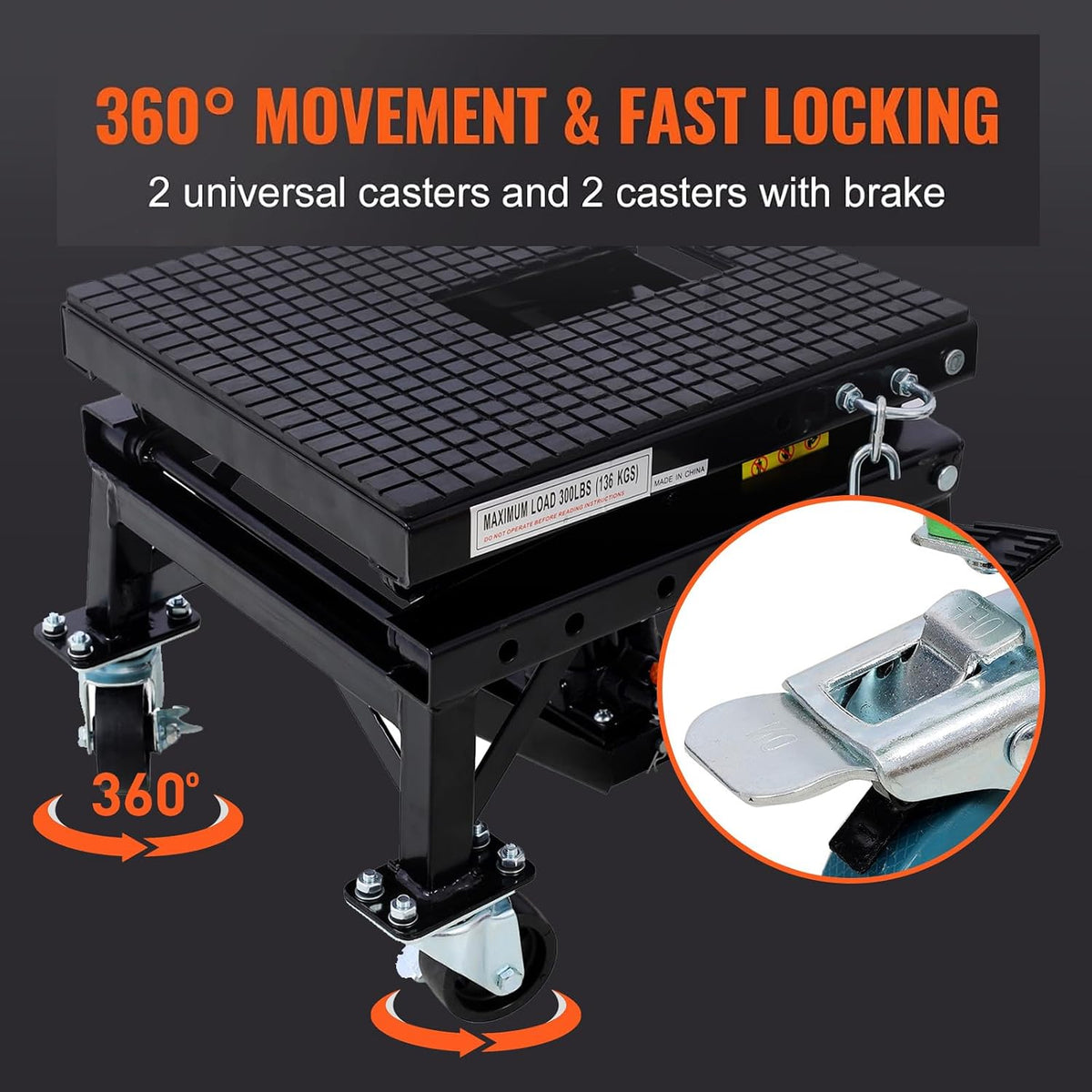 Hydraulic Motorcycle Lift Table,350 LBS Heavy Duty Ultra-Stable Jack Stand Fit for Dirt Bike ATV Bike, Jack Lift Foot Step with Deck, J-Hooks, 4 Wheels (Black)