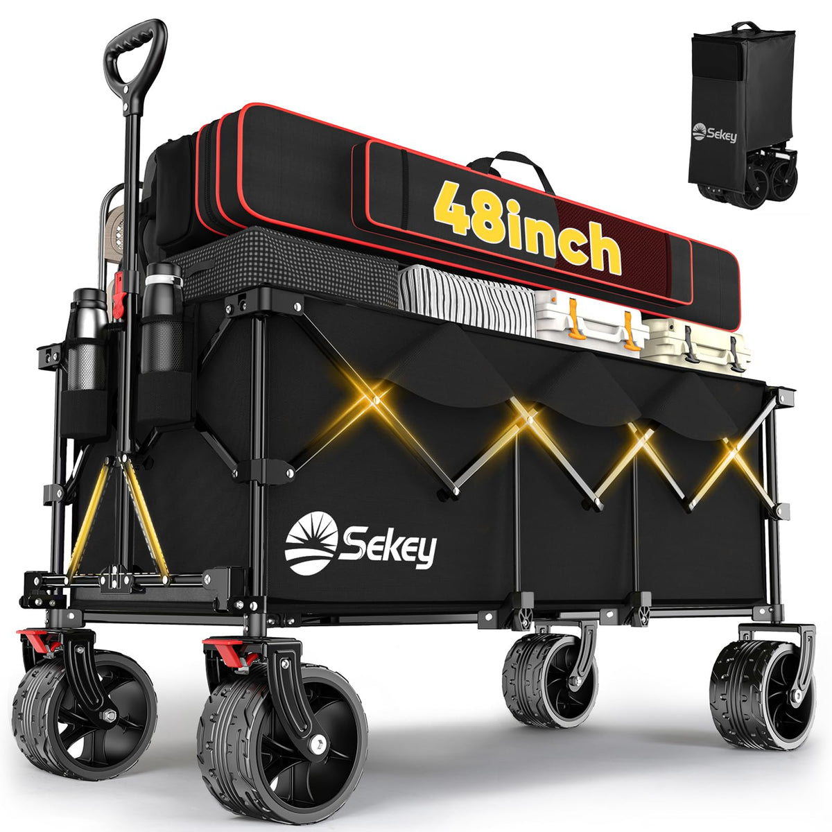 Sekey 300L Extended Collapsible Wagon, 660 lb Capacity, 48 in Long