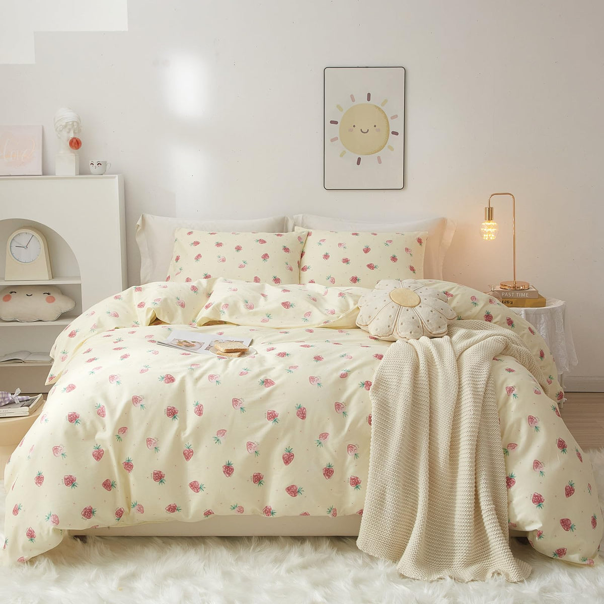 Floral Duvet Cover Set Muslin Cotton Queen(90"x90"),Pink Flower