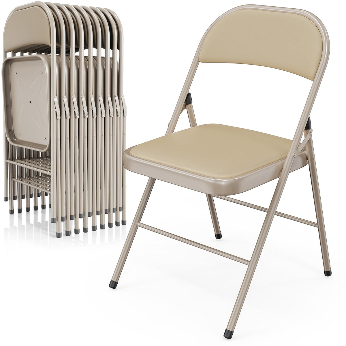 VINGLI 10 Pack Folding Chairs with Padded Seats, Metal Frame with Pu Leather Seat & Back, Capacity 350 lbs, Black