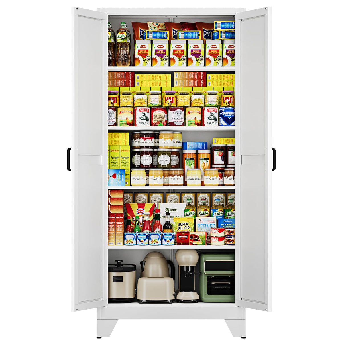 Letaya White Storage Cabinet with Adjustable Shelves-Metal Home Kitchen Pantry Cabinets with Doors,Organization Locker for Cupboard/Bedroom/Dining/Living/Bathroom/Office/Garage Room