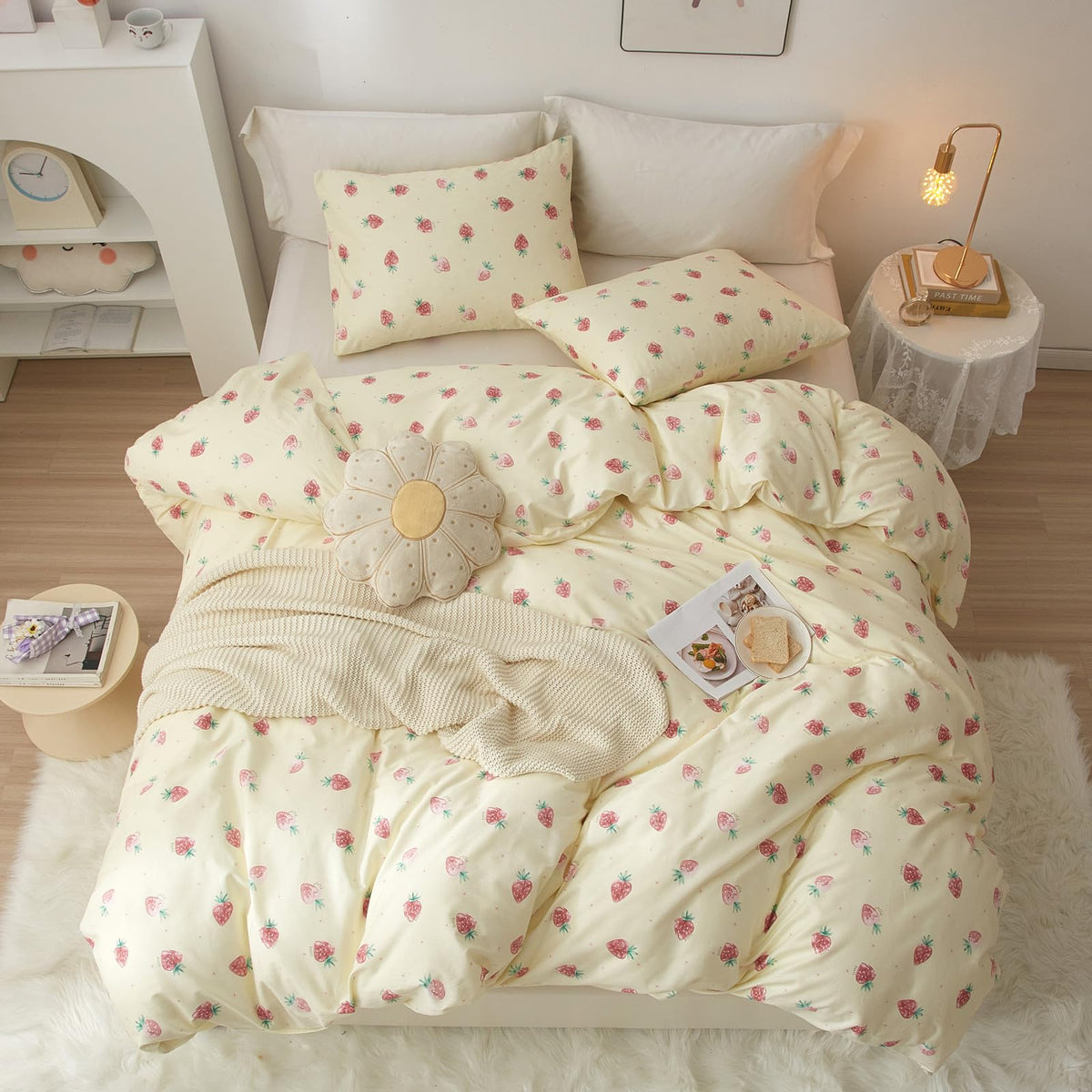 Floral Duvet Cover Set Muslin Cotton Queen(90"x90"),Pink Flower