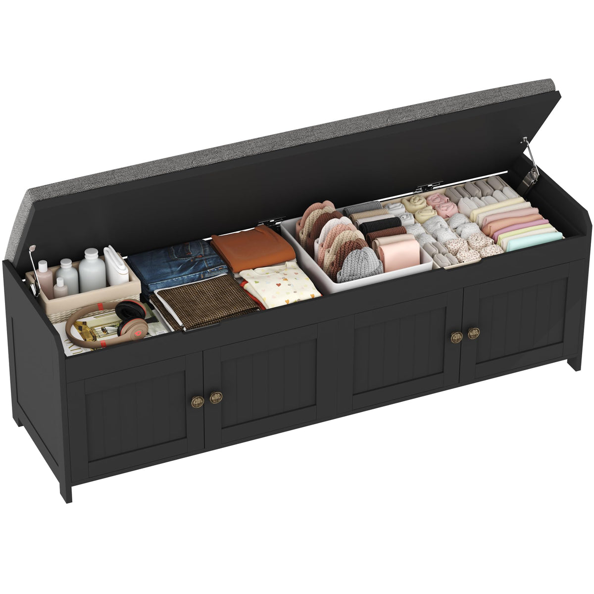 HOMEFORT 54.4" Shoe Bench with Lift Top Storage, Entryway Bench with Cushioned Seat, Wooden End of Bed Bench, Shoe Cabinet Bench with Hidden Storage Space, for Bedroom, Hallway,White