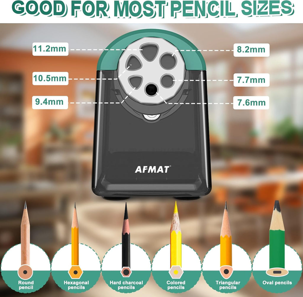 AFMAT 6 Holes Pencil Sharpener for 6-11mm Pencils and Electric Pencil Sharpener for 6-12mm Pencils, 2 Pack