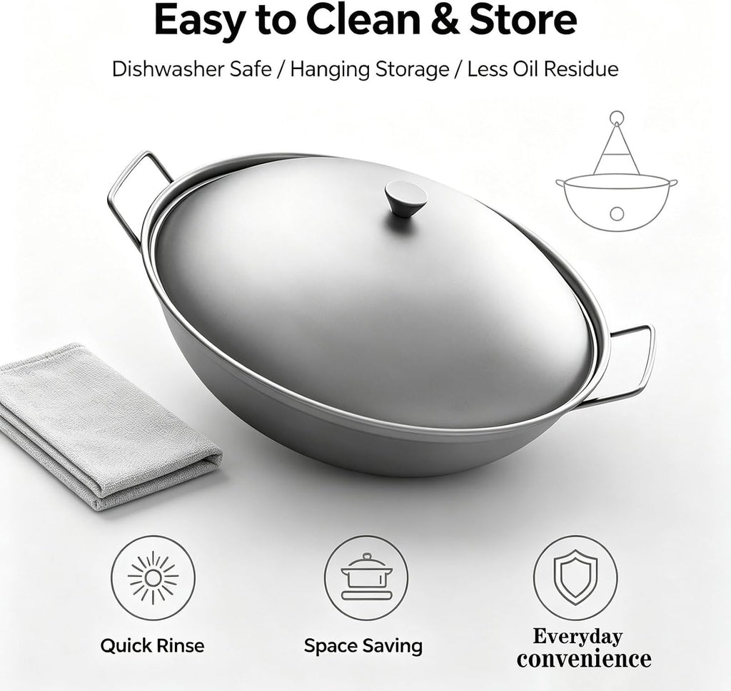 Titanium Camping Pot with Lid & Dual Handles, Chinese Hot Dry Pot Wok Pan, Portable Cook Pots Ultralight Outdoor Cookware for Backpacking, Hiking,Travel, Home used RT141C (Titanium color)
