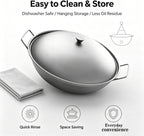 Titanium Camping Pot with Lid & Dual Handles, Chinese Hot Dry Pot Wok Pan, Portable Cook Pots Ultralight Outdoor Cookware for Backpacking, Hiking,Travel, Home used RT141C (Titanium color)