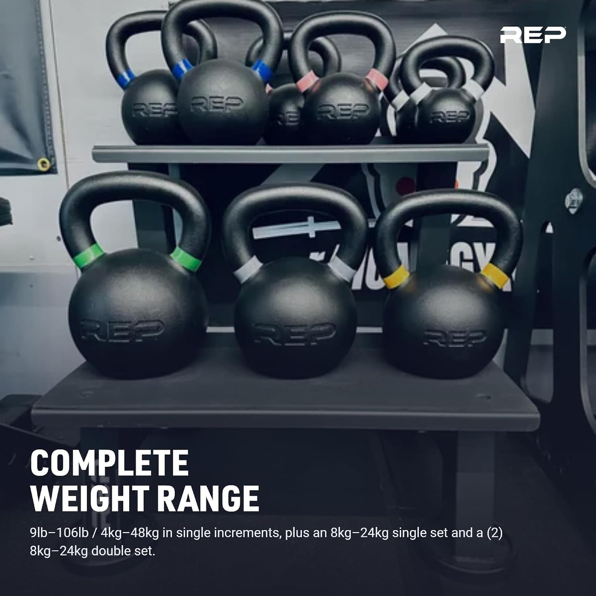 REP Fitness Kettlebell Set and Singles, 4kg to 24kg, 9lb to 53lb Weight Range, Cast Iron, Strength Exercise Training, Home Gym, Power Workout Equipment, Free Weights, Dumbbell Alternative