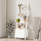 4-Tier Ladder Bookshelf with Storage Cabinet,Display Shelf,White