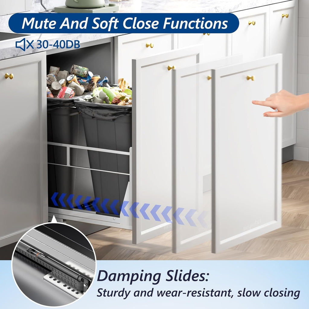 Insputer Dual 40QT Pull Out Trash Can Under Cabinet with Soft-Close Slides