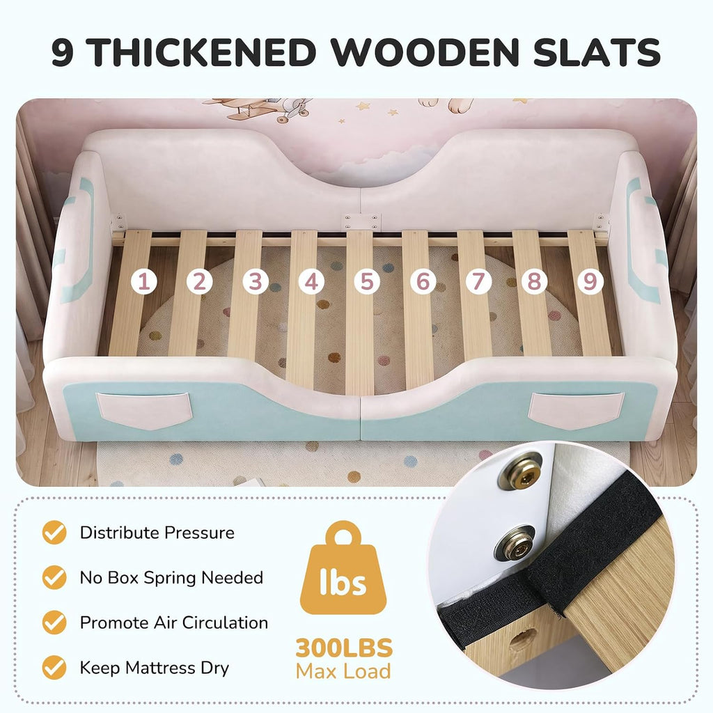 DoCred Toddler Bed, Upholstered Montessori Floor Bed with Dual Entrances