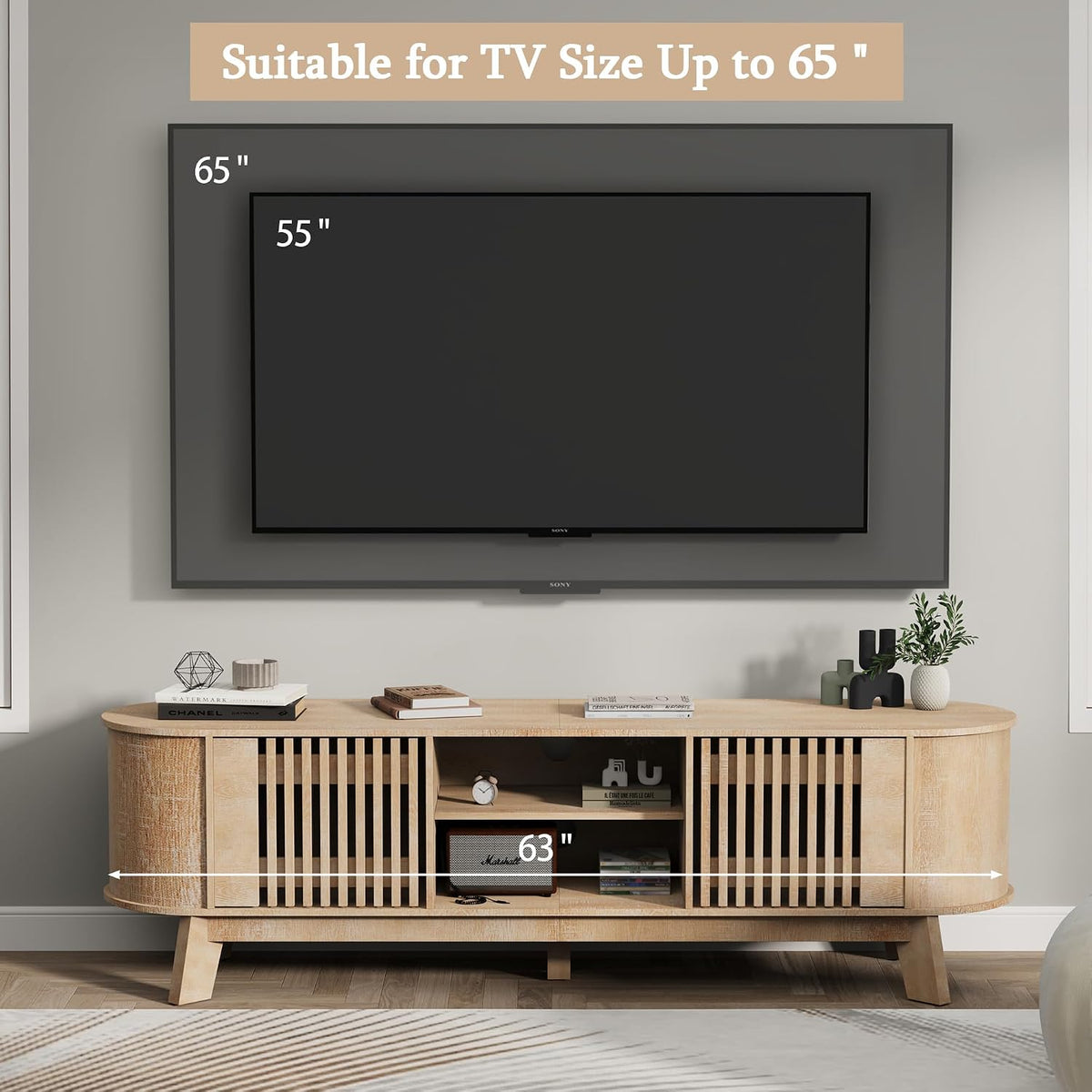 Living Room Table Sets of 2, Oval TV Stand and Coffee Table Set
