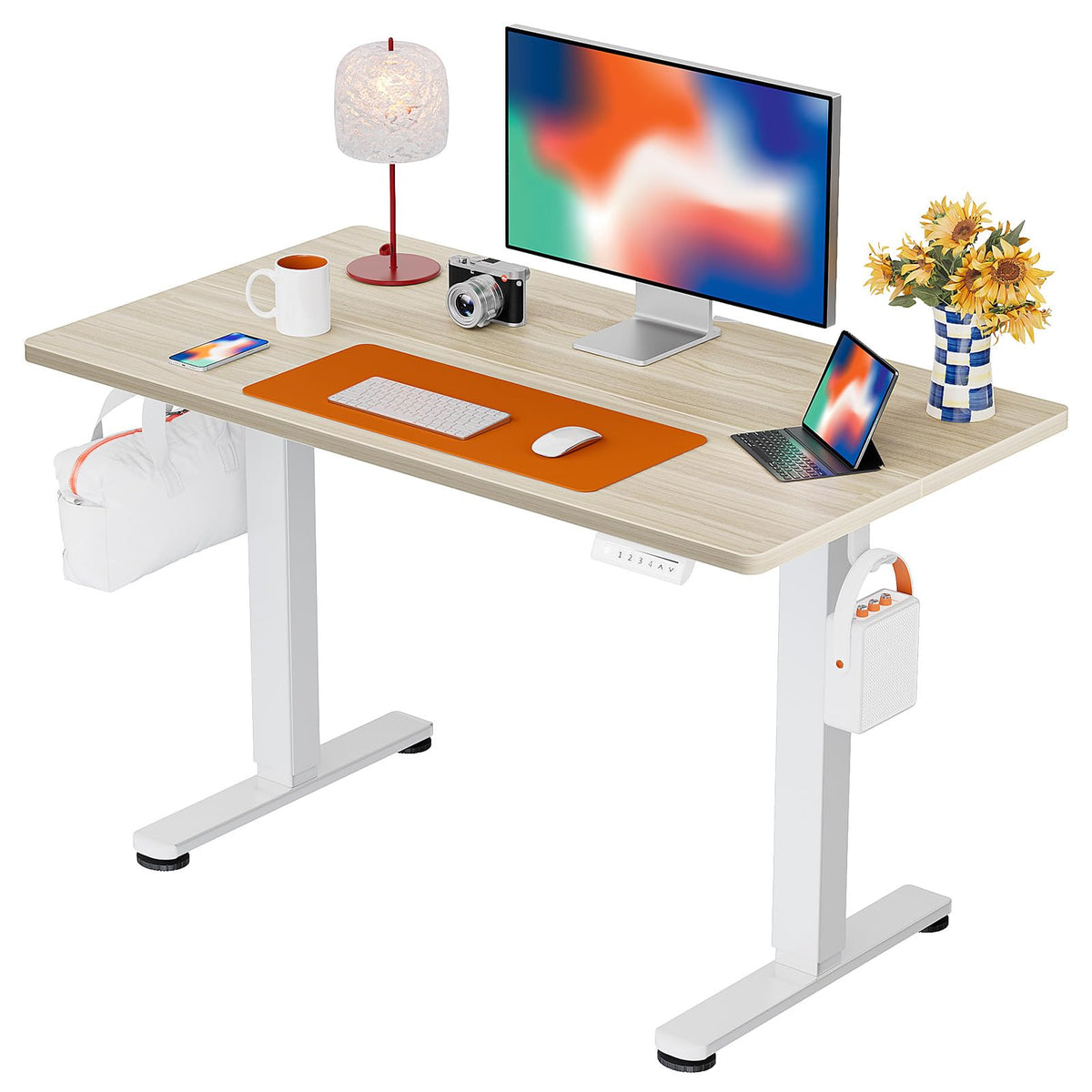 ErGear Height Adjustable Electric Standing Desk, 48 x 24 Inches Sit Stand up Desk, Memory Computer Home Office Desk, Vintage Brown