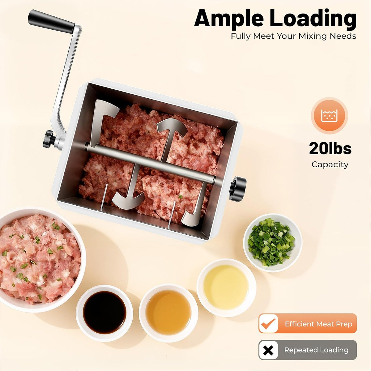 Manual Meat Mixer 20-Pound/10-Liter Capacity Tilt Tank Stainless Steel Sausage Mixer Machine with Lid, Ground Beef Hand Mixer Meat Processing Equipment