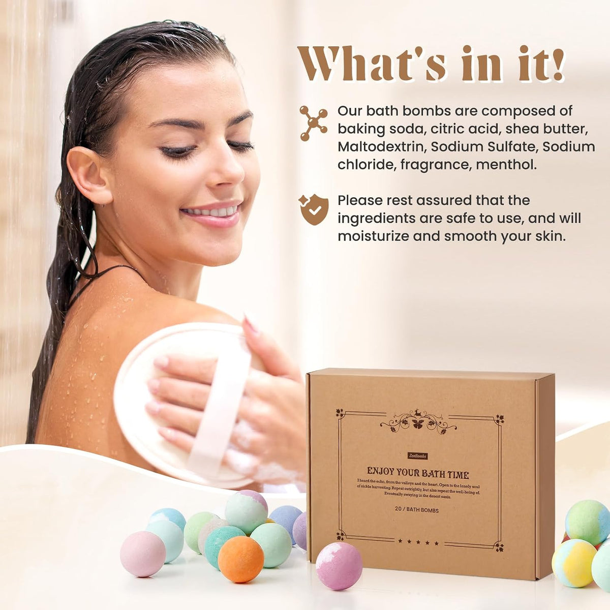 ZenBombs Bath Bombs Set, Natural Shea Butter & Safe Oil Bath Bomb