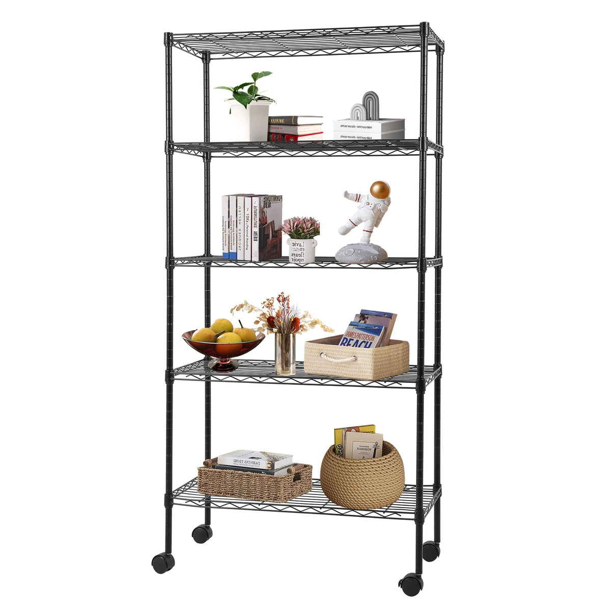 FDW | 6-Tier Wire Shelf with Wheels | 45" x 18" x 82" | Chrome