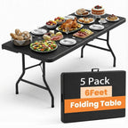 2 Pack Folding Tables 6FT Plastic Utility Foldable Tables, Black
