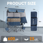 Padded Double Camping Chair With Canopy,Folding Chair Support 450LBS, Blue