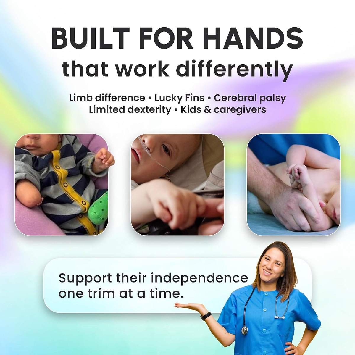 ClipDifferent One-Handed Nail Clipper System – POD Adaptive Base + Electric Nail Clipper for Infants & Toddlers – Limb Difference, Lucky Fins, Cerebral Palsy & Limited Dexterity