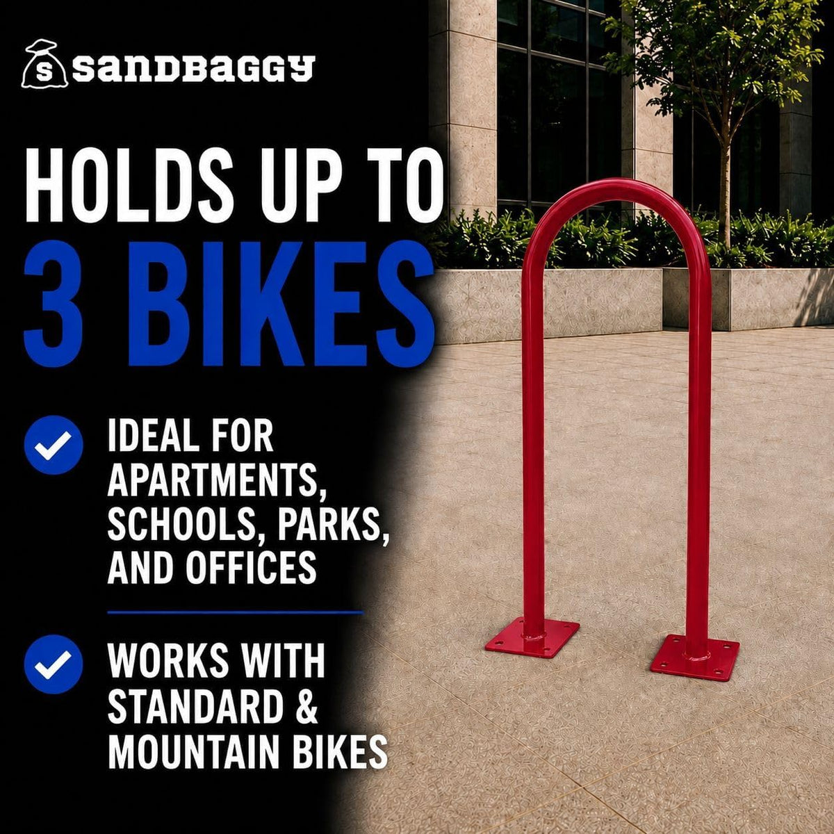 Sandbaggy U Shaped Bike Rack - Outdoor, Commercial - Steel - Surface/Ground Mounted (1, Red)