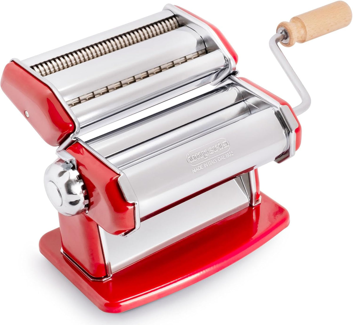Imperia IPasta Classic Line. Pasta Machine 100% Made in Italy. Fresh pasta machine in steel. Manual roller with crank. Creates dough sheets for Lasagne, Tagliolini, Fettuccine. (End of line)