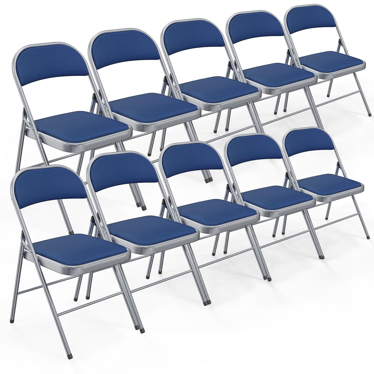 Bonnlo Folding Chair, Fabric Padded Folding Chairs with Cushion, Back and Steel Frame for Indoor Outdoor Outside Dinning Office Camping Use, Gray, 6 Pack