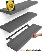 BAYKA Rustic Brown Floating Shelves 35.4in, Set of 2, Wall Mount Wood Shelf